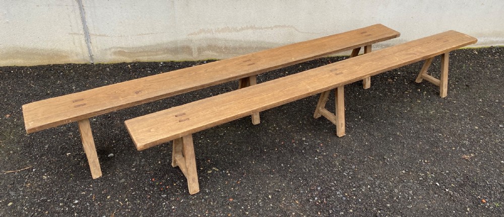 Rare Extra Long Pair Farmhouse Benches View IV