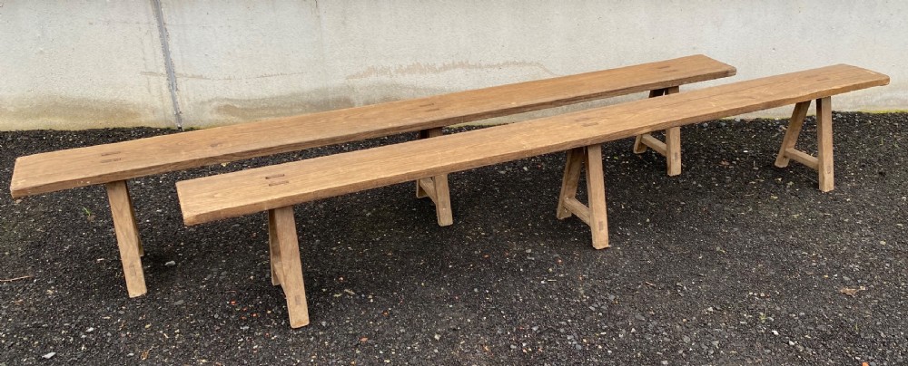 Rare Extra Long Pair Farmhouse Benches View VIII