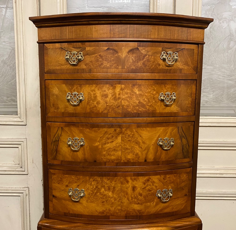 Burr walnut Bow Front Chest on Chest View II