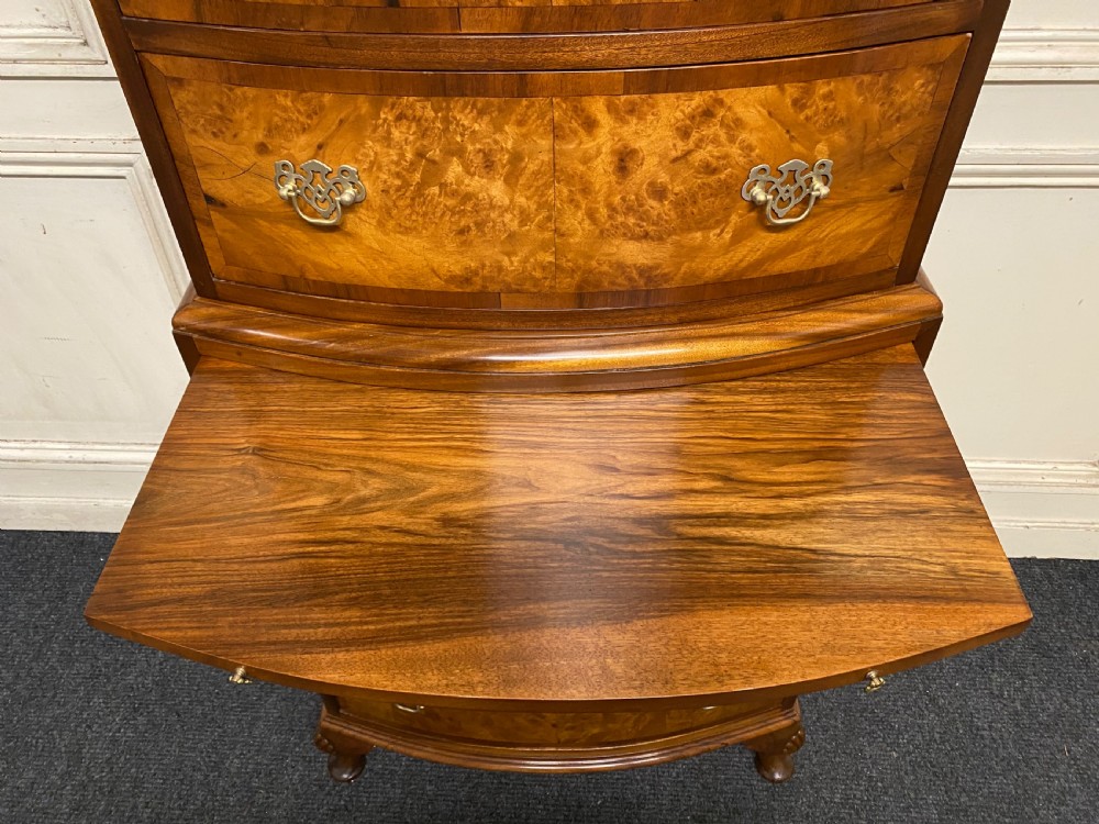 Burr walnut Bow Front Chest on Chest View V