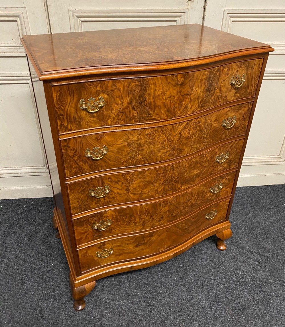 Burr Walnut Serpentine Chest of Drawers