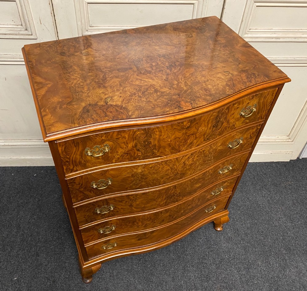 Burr Walnut Serpentine Chest of Drawers View III