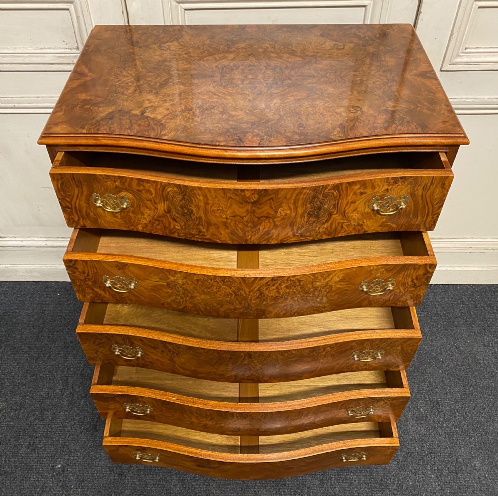 Burr Walnut Serpentine Chest of Drawers View V