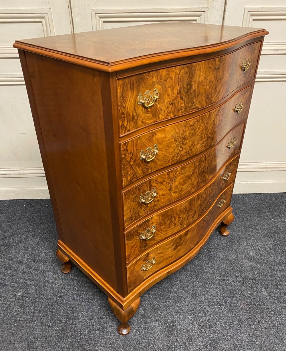 Burr Walnut Serpentine Chest of Drawers View VIII