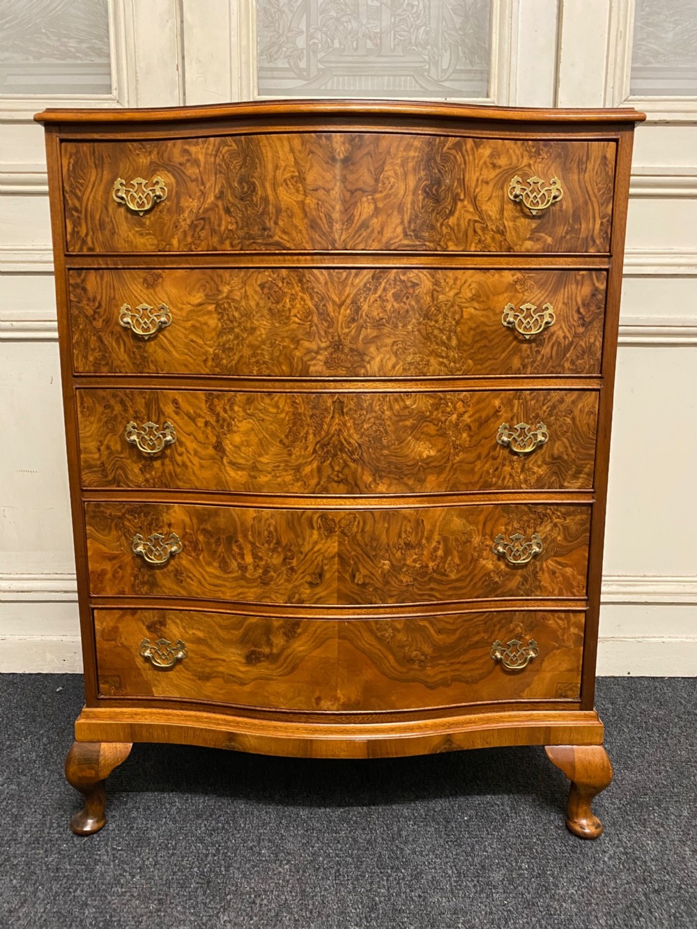 Burr Walnut Serpentine Chest of Drawers View IX