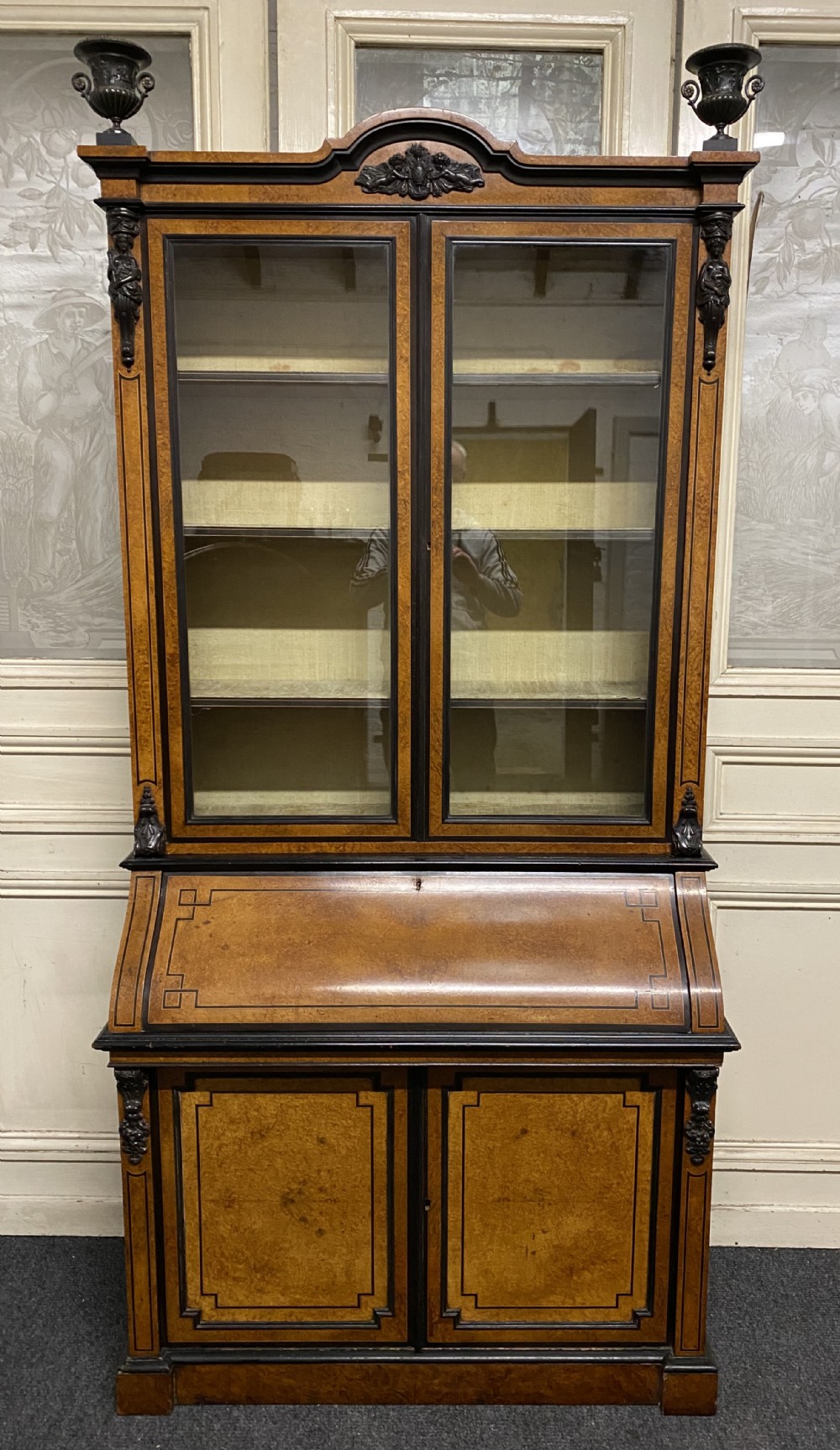 Very Fine Italian Amboyna Bureau Bookcase
