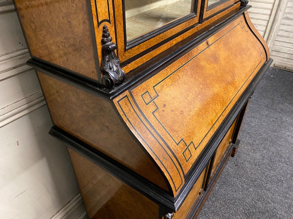 Very Fine Italian Amboyna Bureau Bookcase View XXI