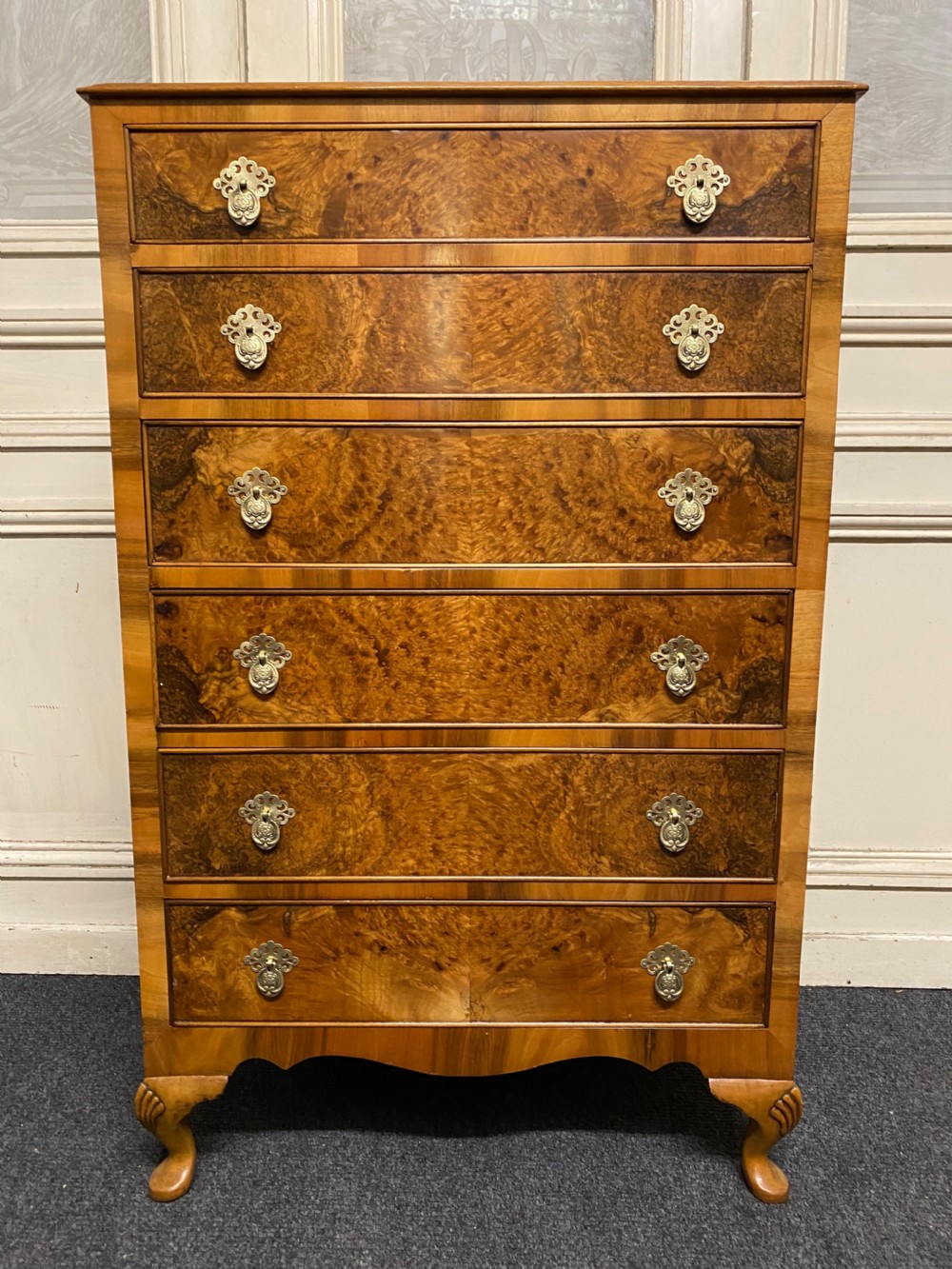 Burr Walnut 6 Drawer Chest  View II