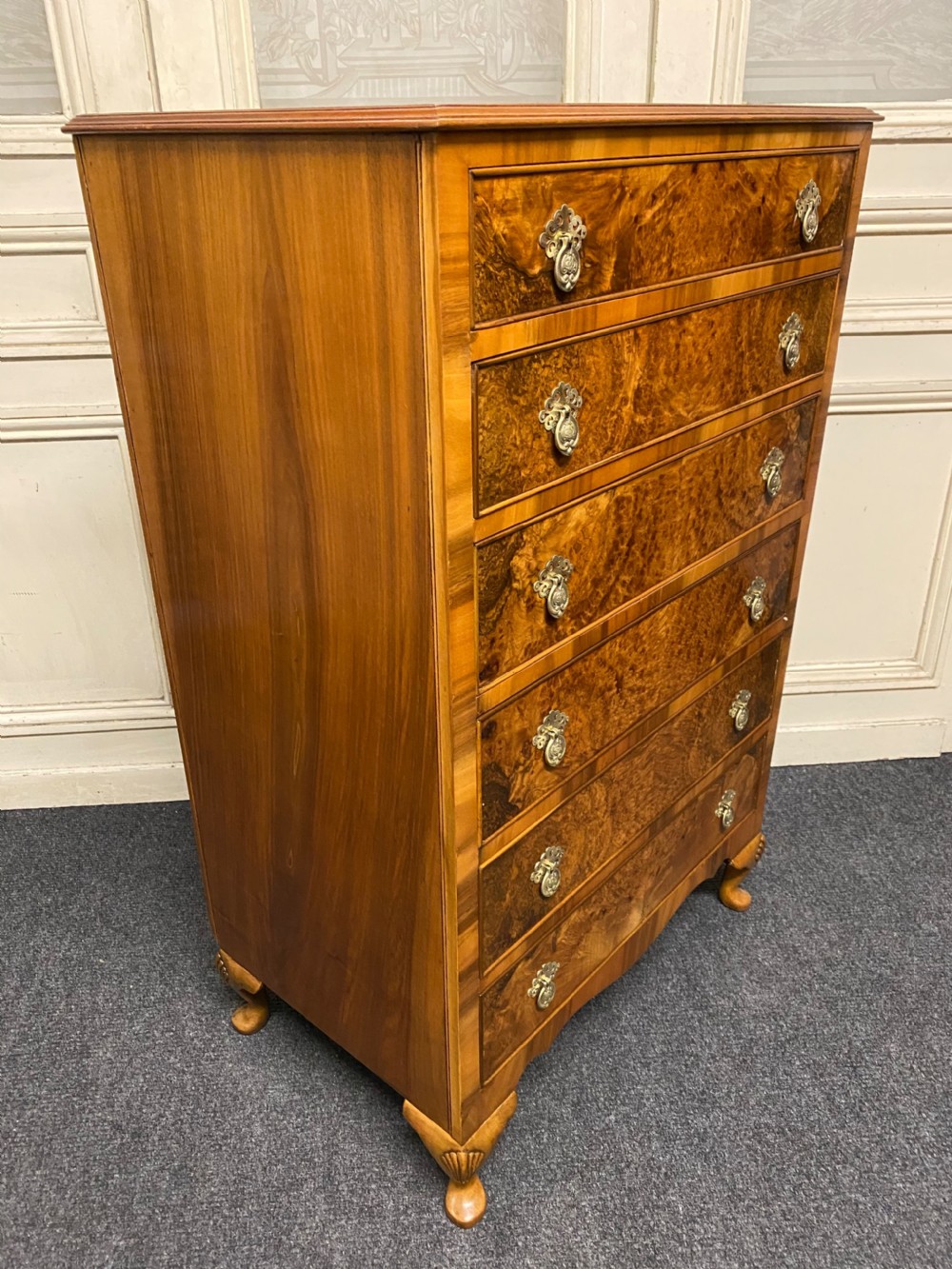 Burr Walnut 6 Drawer Chest  View XII
