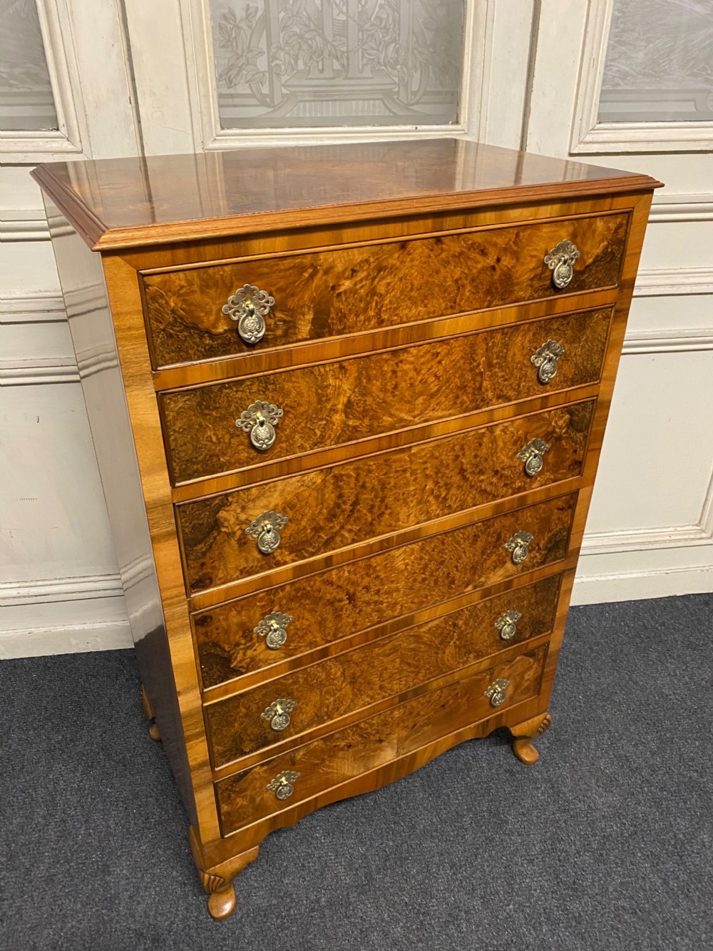 Burr Walnut 6 Drawer Chest  View XIV