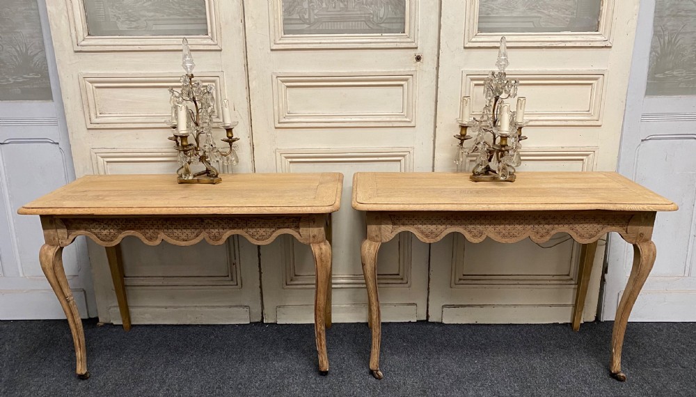Pair French Bleached Oak Console Tables
