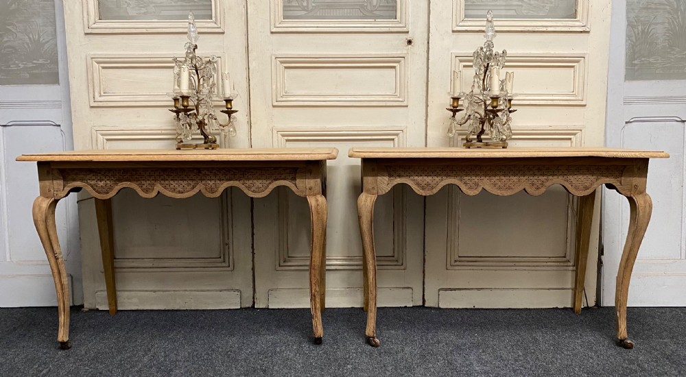 Pair French Bleached Oak Console Tables View II