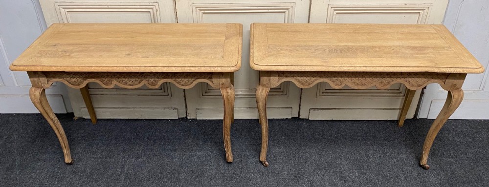 Pair French Bleached Oak Console Tables View III