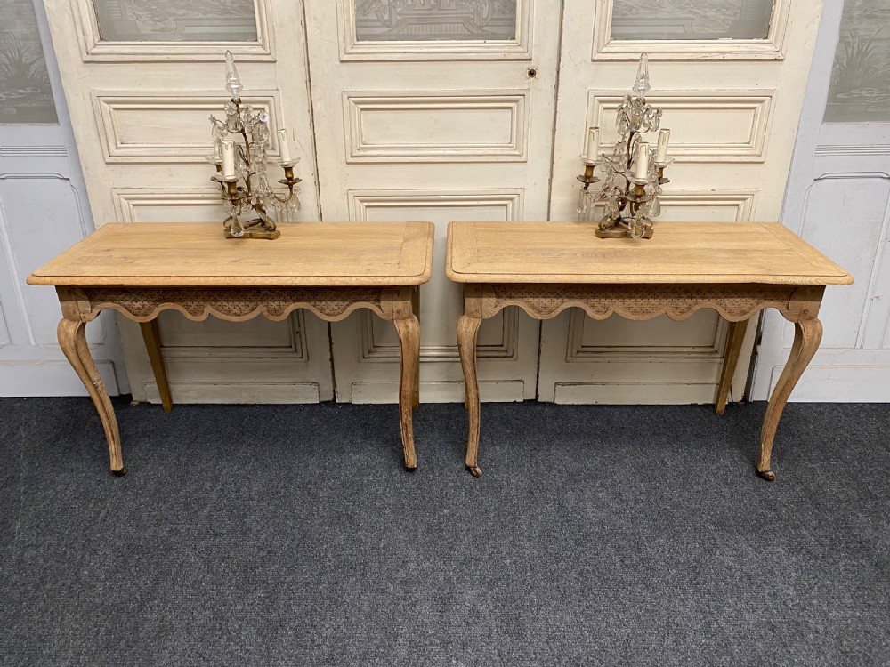 Pair French Bleached Oak Console Tables View IV