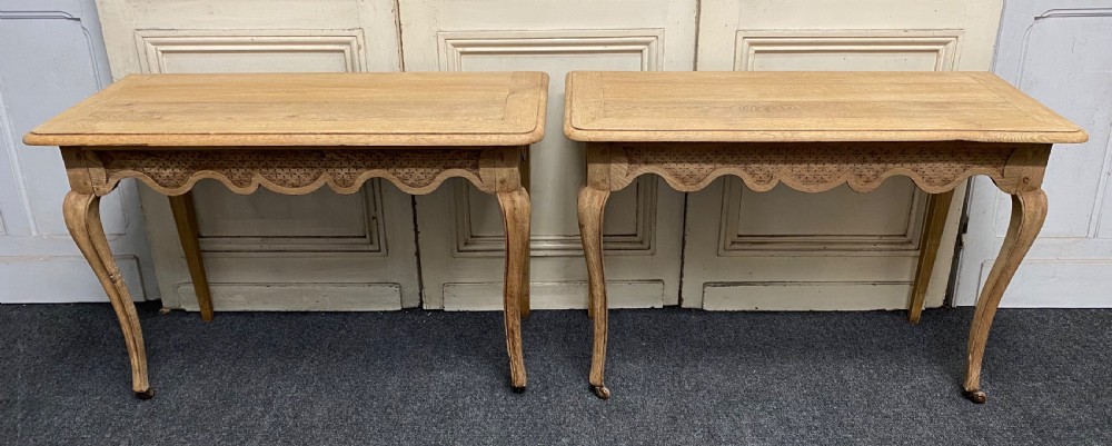 Pair French Bleached Oak Console Tables View V