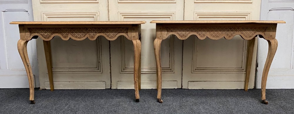 Pair French Bleached Oak Console Tables View VI