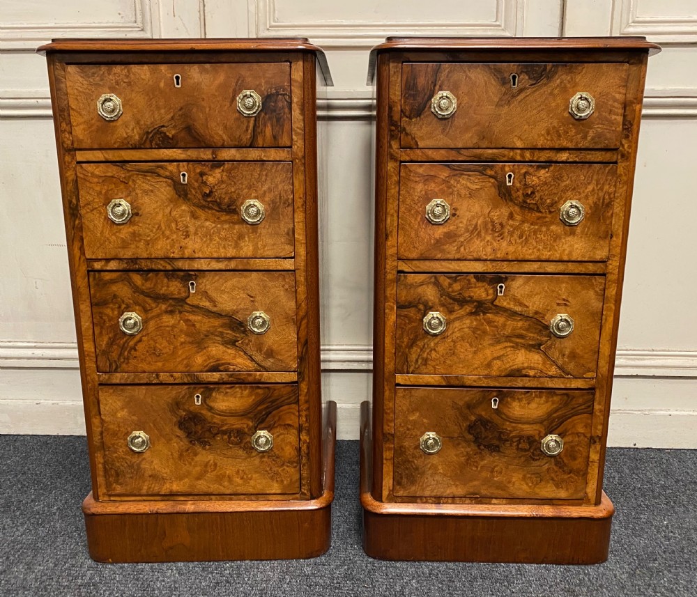 Pair Burr Walnut Bedside Chests