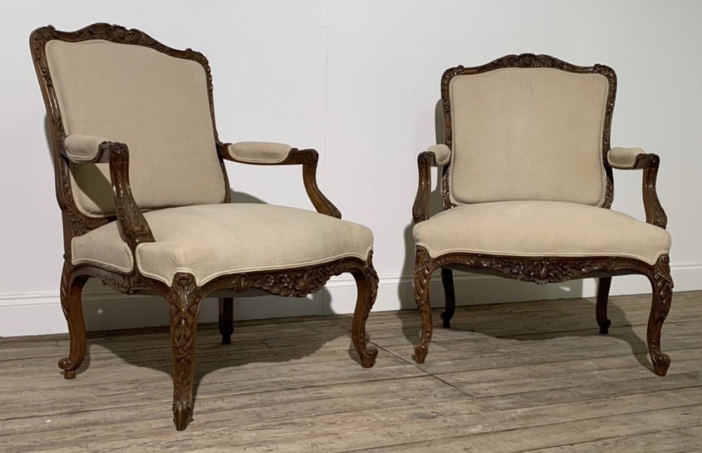 Pair Walnut French Arm Chairs