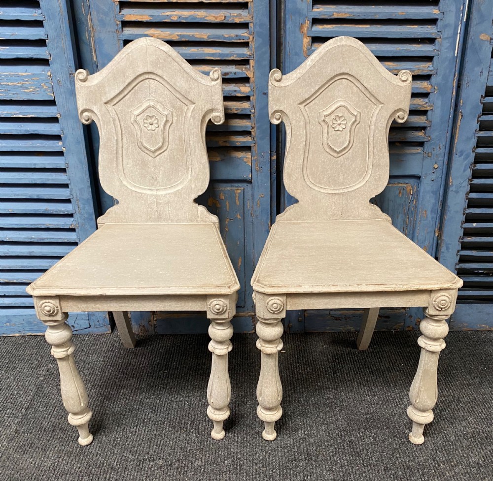 Pair 19th C Hall Chairs View II