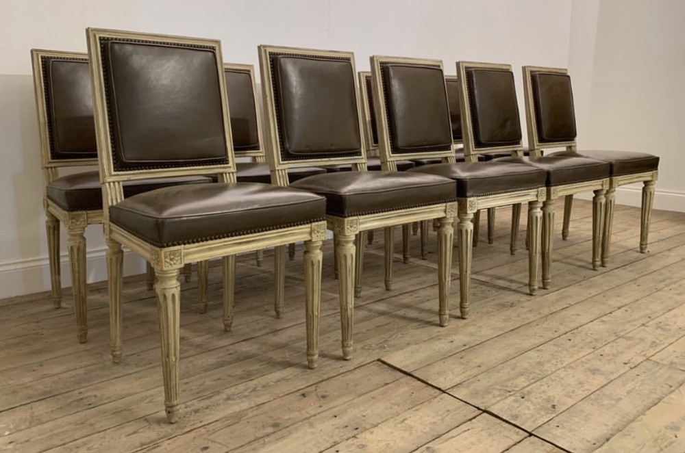 Rare Set of 10 French Dining Chairs