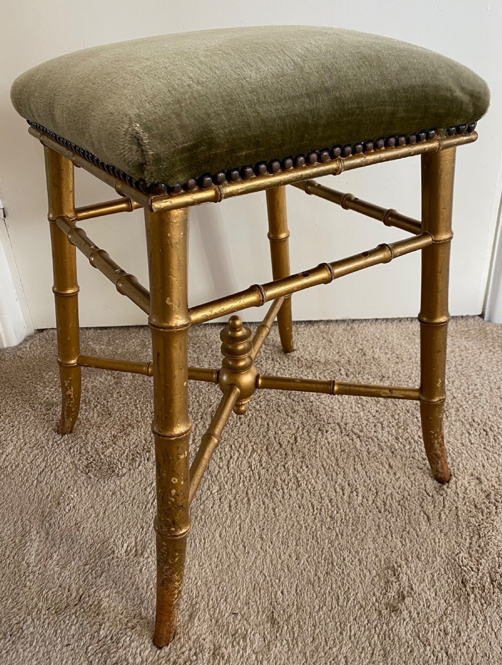 French Gilt Faux Bamboo Stool