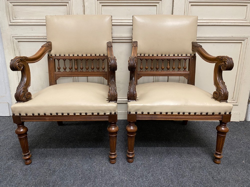 Pair Quality French Walnut Arm Chairs View II