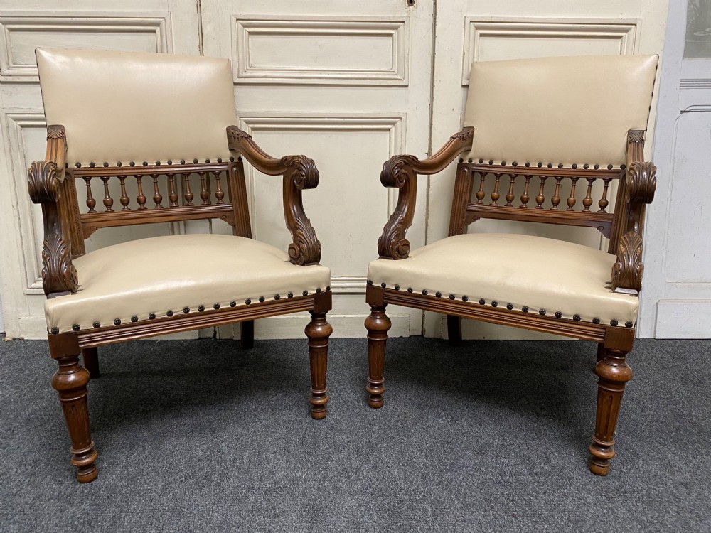 Pair Quality French Walnut Arm Chairs View III
