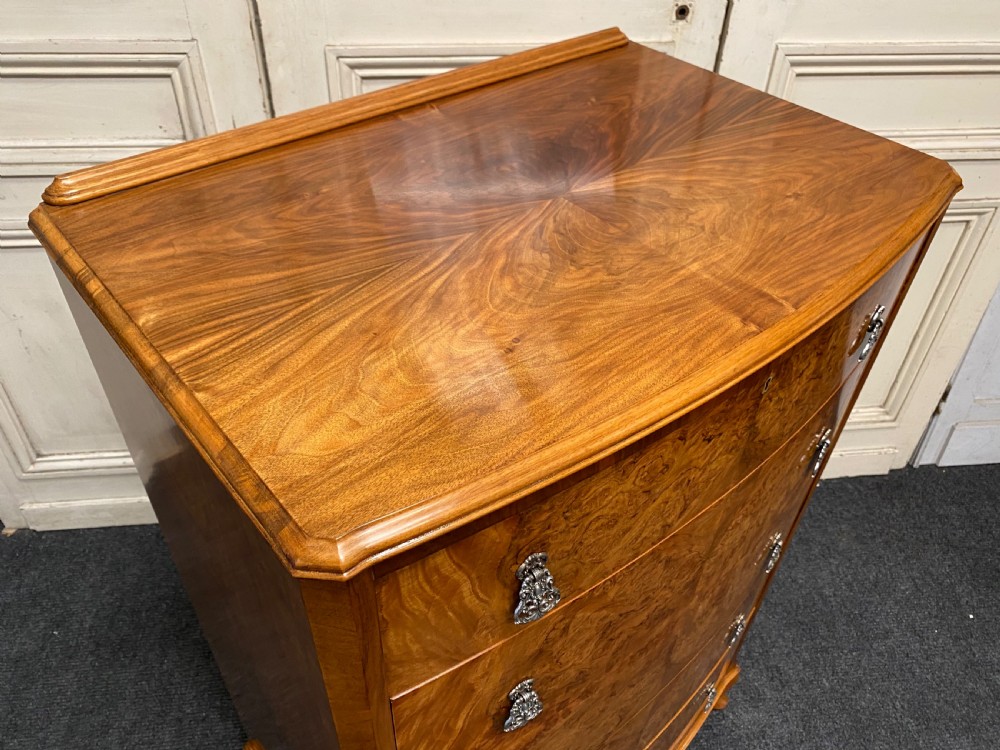 Burr Walnut Chest of 5 Drawers View V
