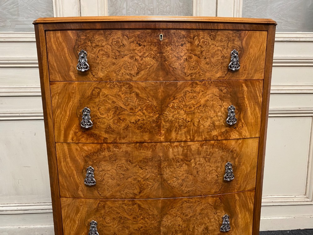 Burr Walnut Chest of 5 Drawers View VI