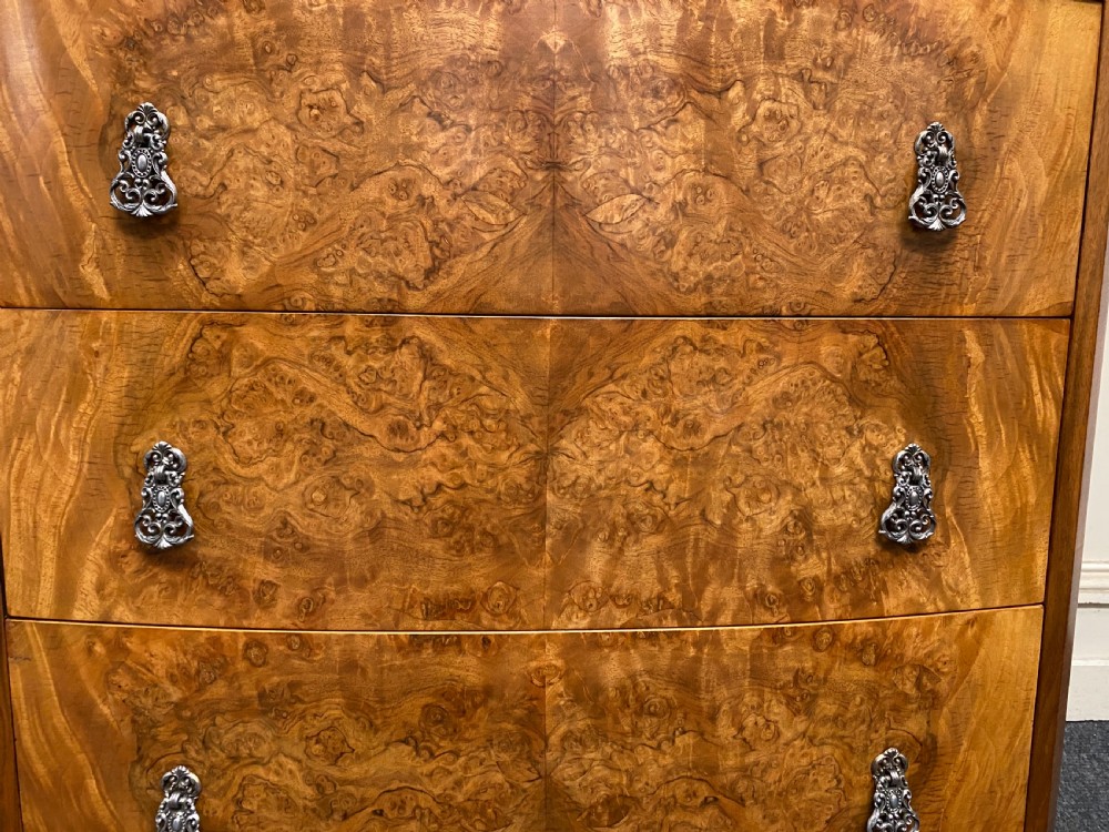 Burr Walnut Chest of 5 Drawers View VIII