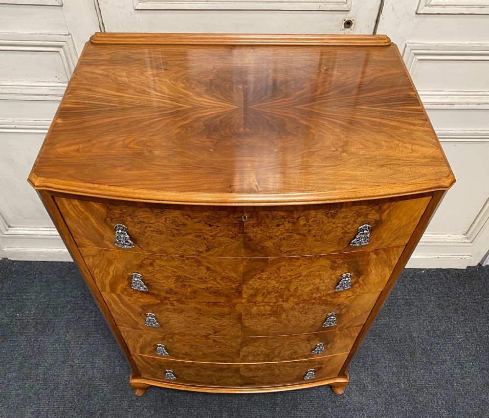 Burr Walnut Chest of 5 Drawers View XI