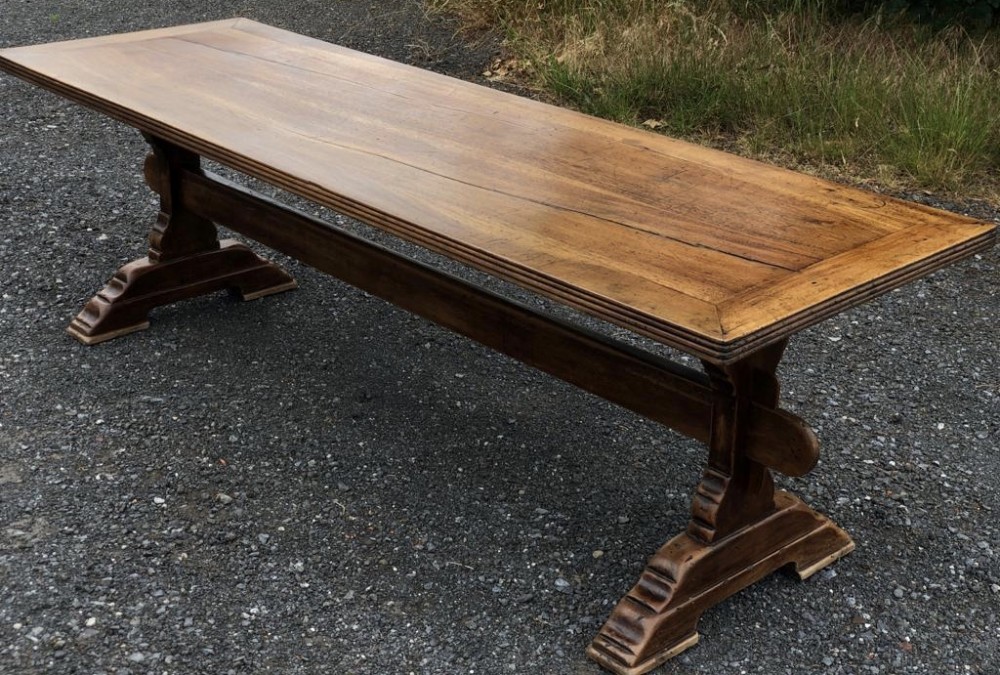Long French Solid Walnut Farmhouse Dining Table 