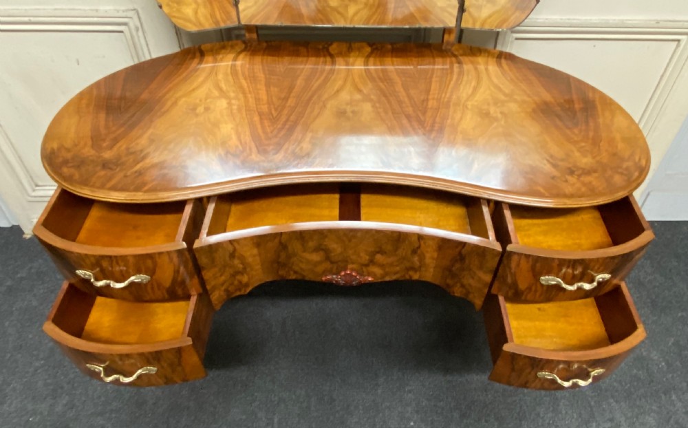 Burr Walnut Kidney Dressing Table View II