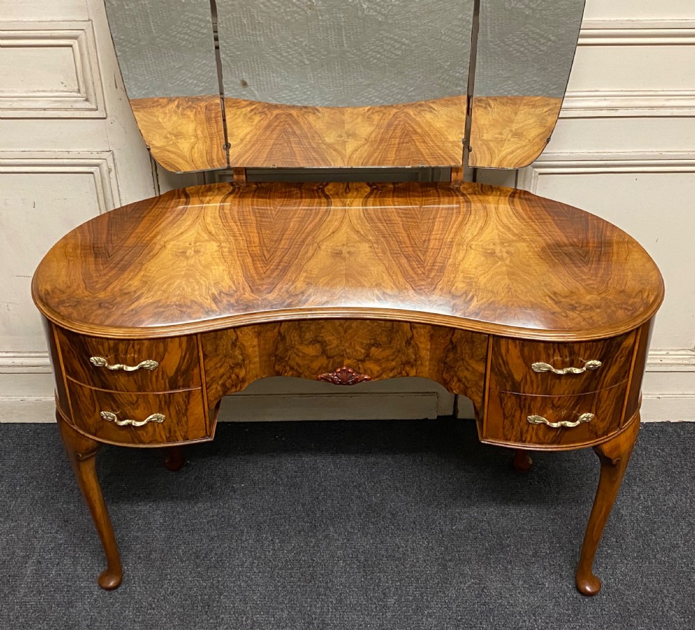 Burr Walnut Kidney Dressing Table View V