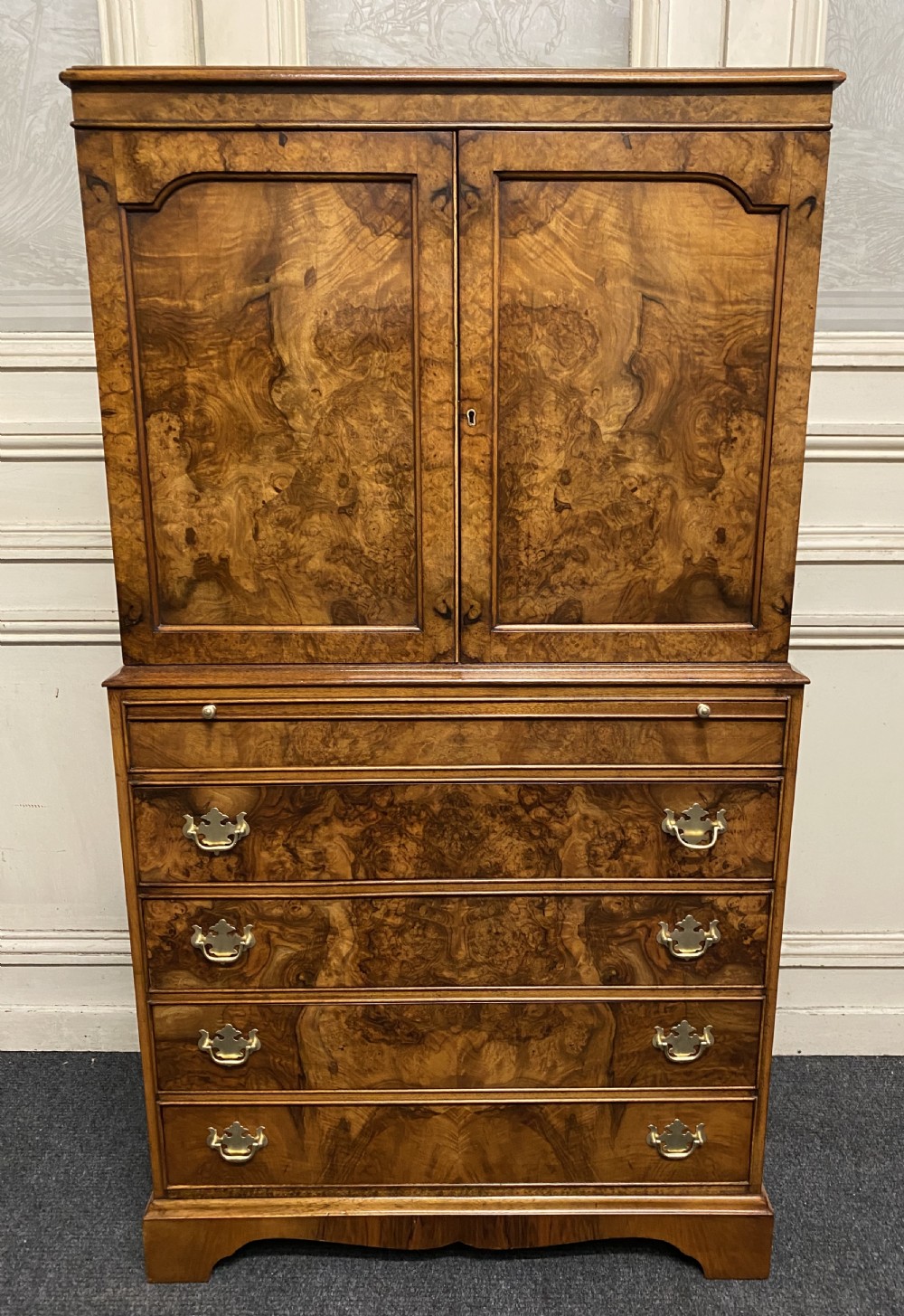 Burr Walnut Cupboard over Chest