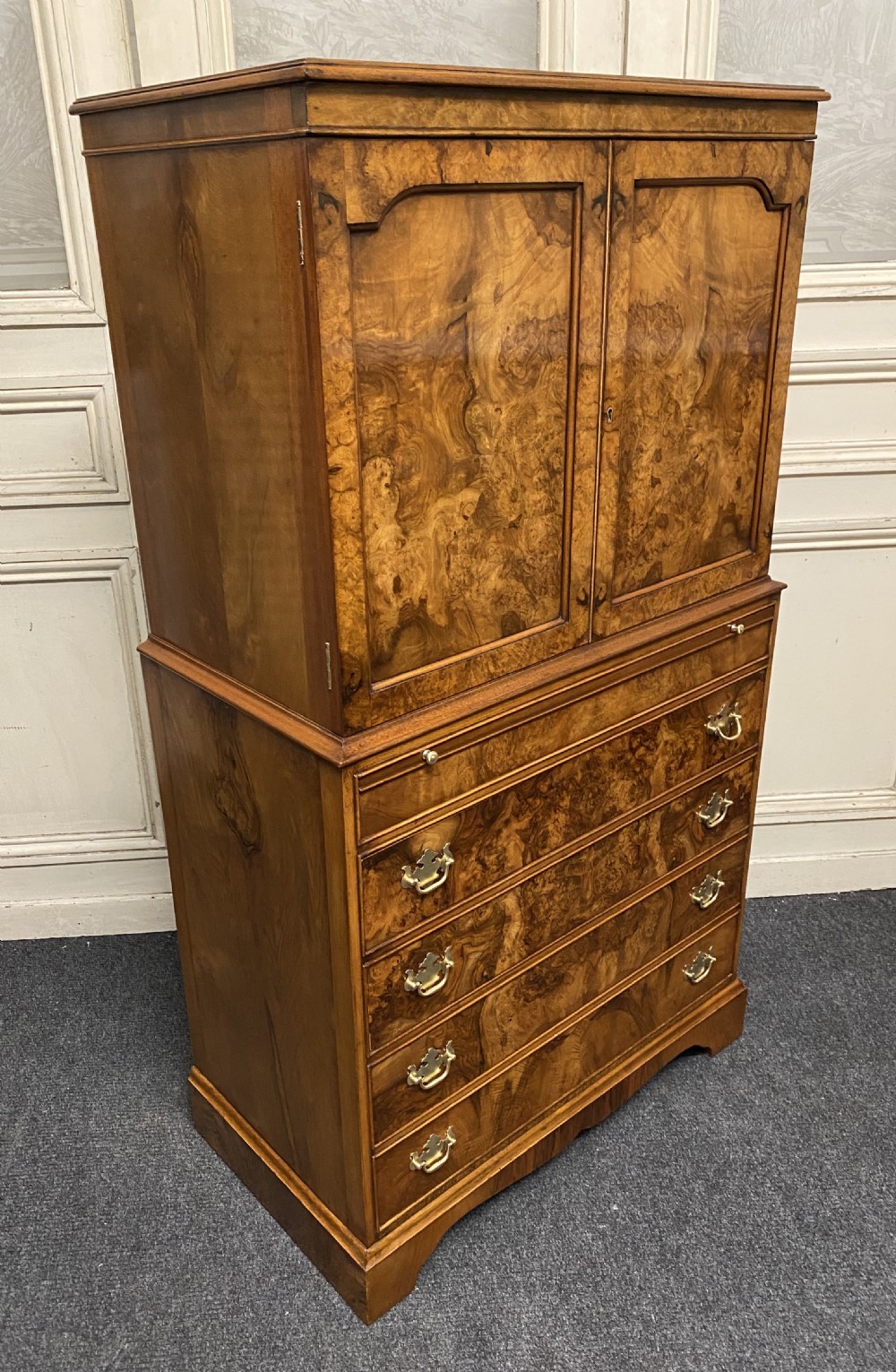 Burr Walnut Cupboard over Chest View V