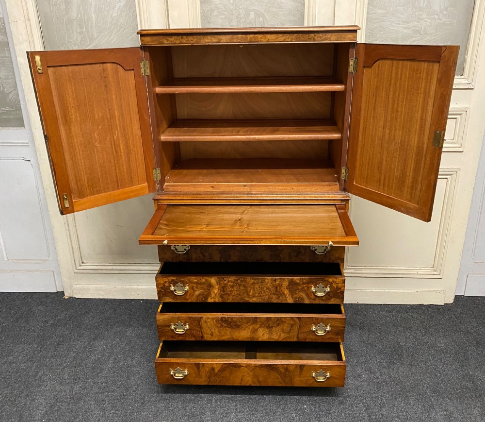 Burr Walnut Cupboard over Chest View VII