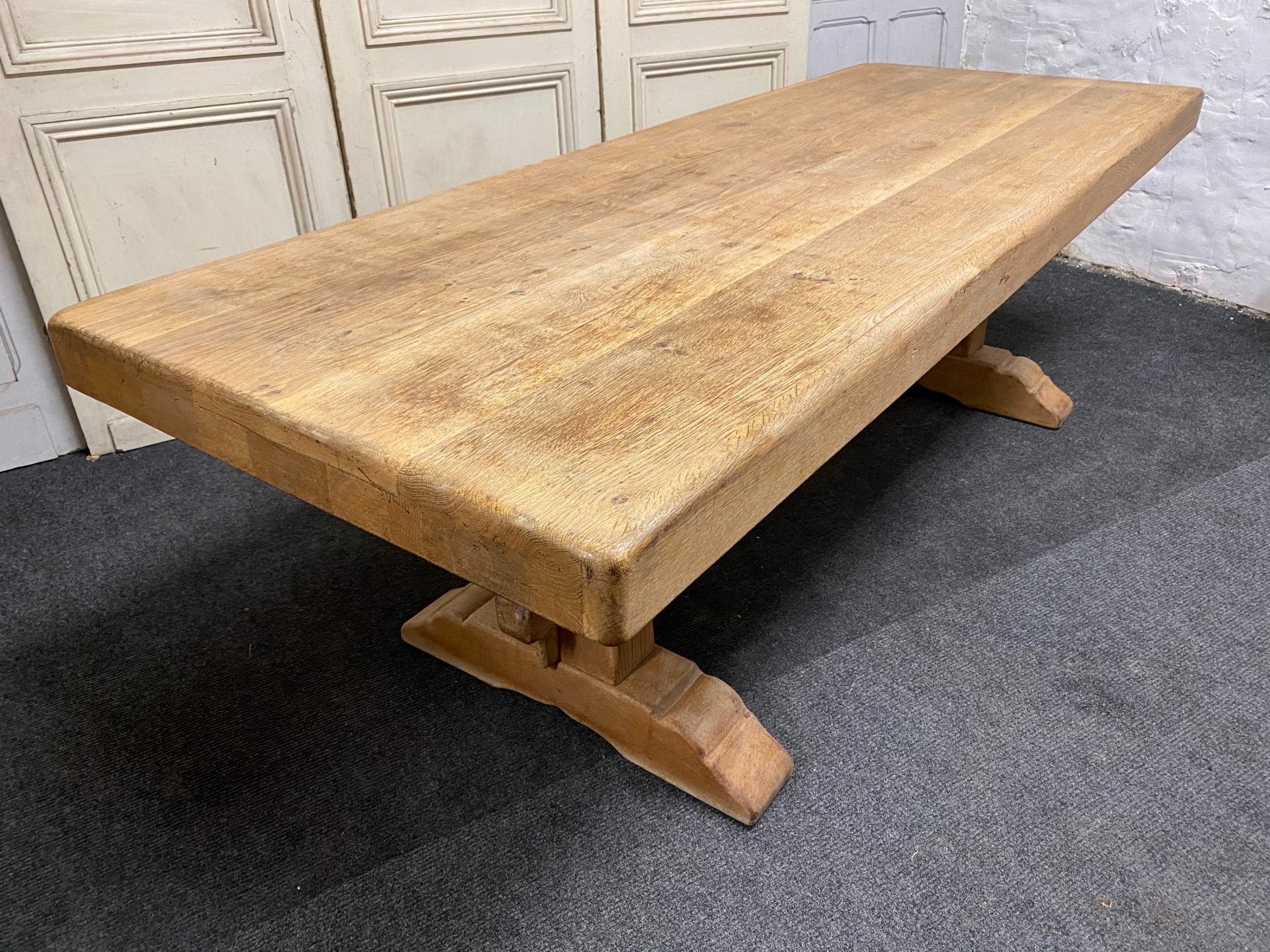 Large French Bleached Oak Farmhouse Dining Table 