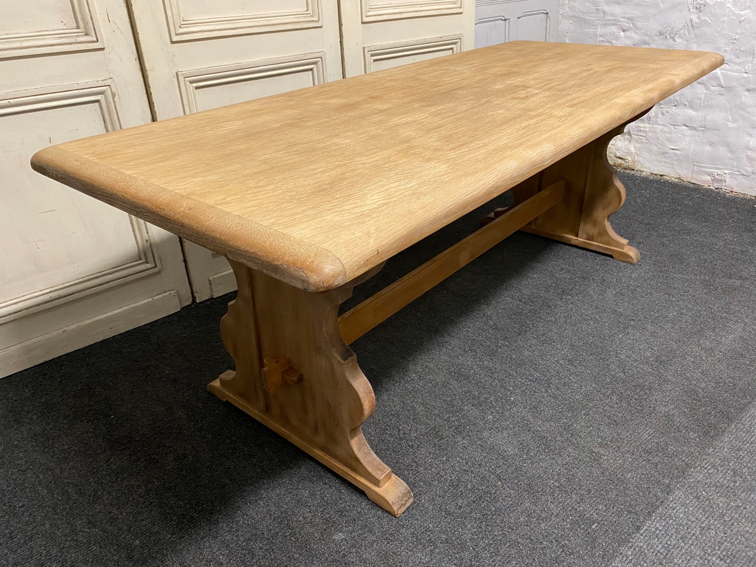 French Bleached Oak Trestle Farmhouse Table 