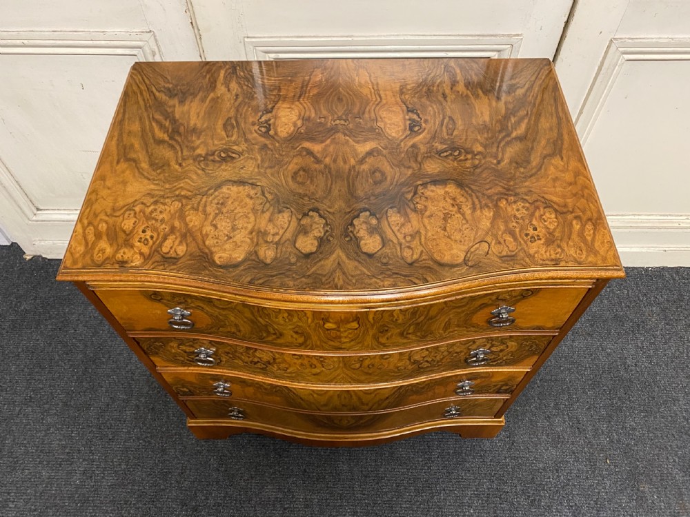 Burr Walnut Serpentine Chest of Drawers  View III