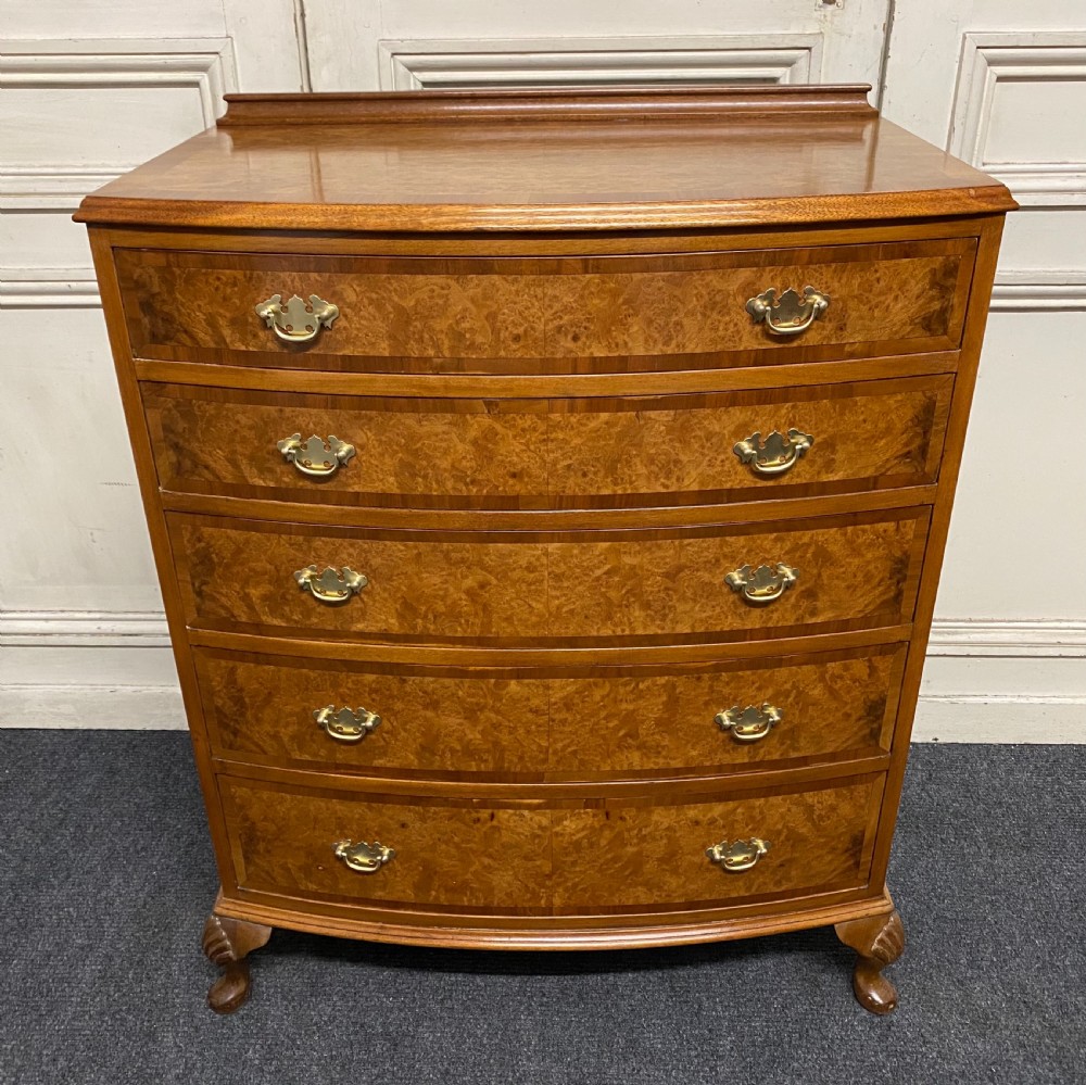 Burr Walnut 5 Drawer Chest 