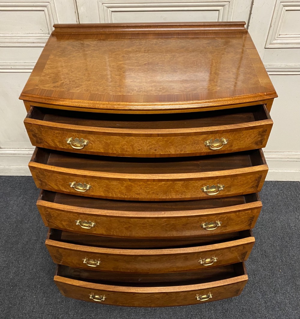 Burr Walnut 5 Drawer Chest  View V