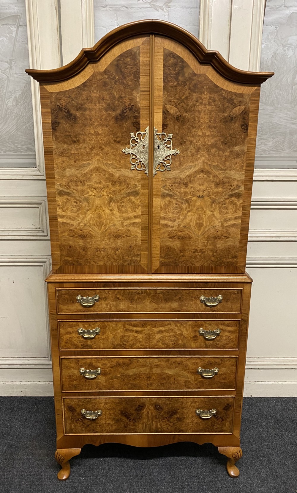 Burr Walnut Cupboard over Chest 