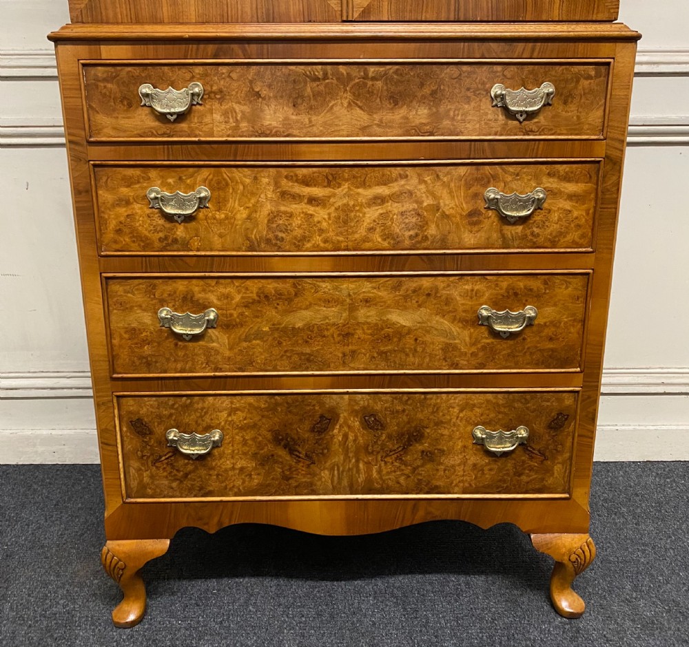 Burr Walnut Cupboard over Chest  View IV
