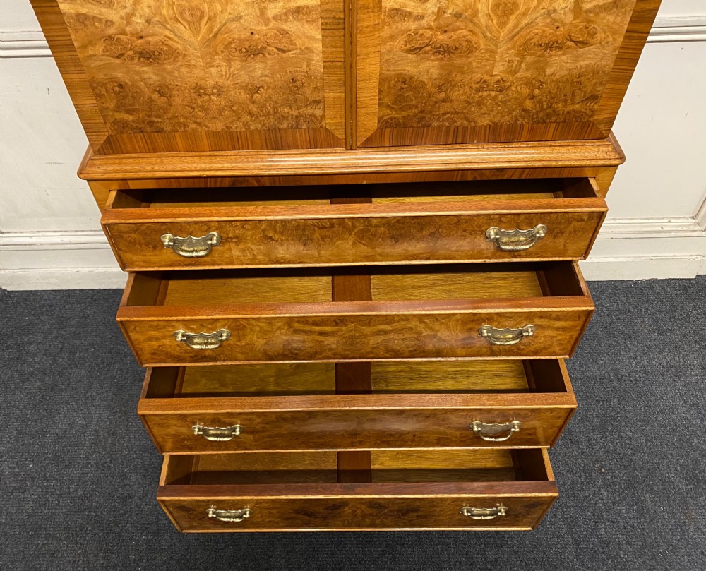 Burr Walnut Cupboard over Chest  View V