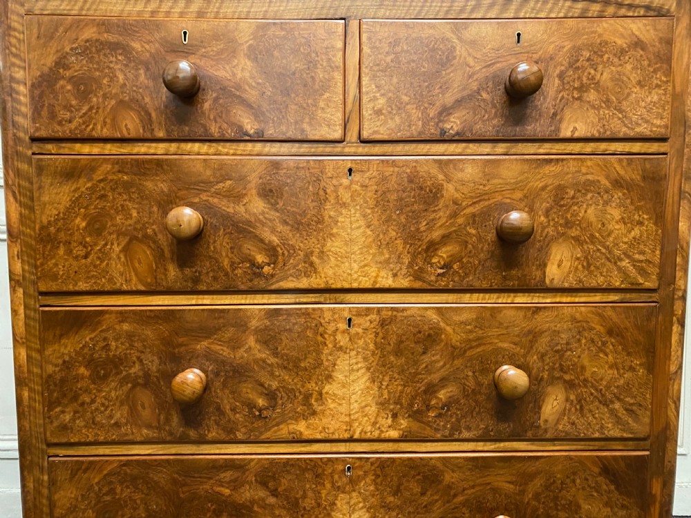 Victorian Burr Walnut Chest of Drawers View VI