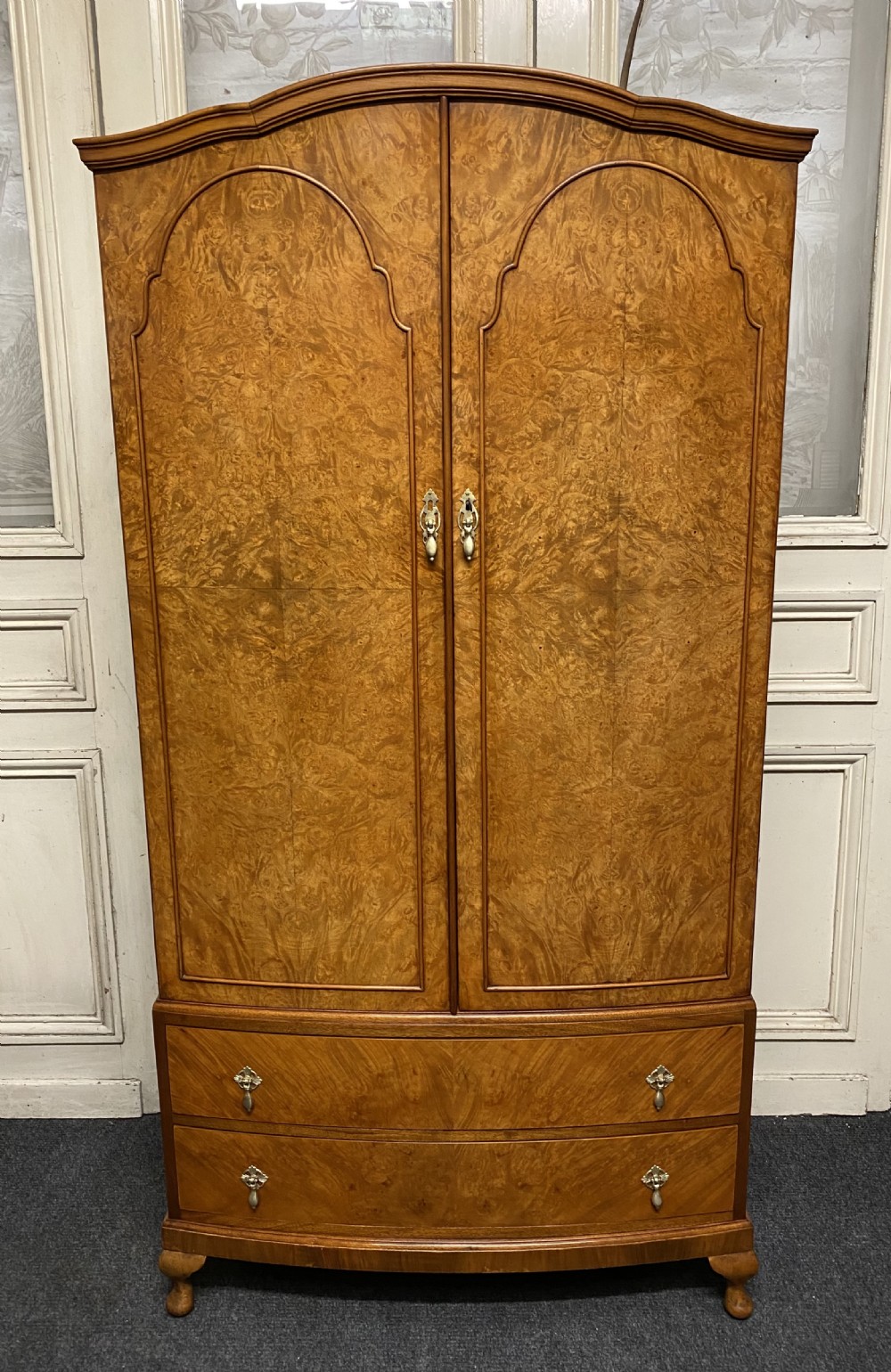 Burr Walnut Bow Front Wardrobe 