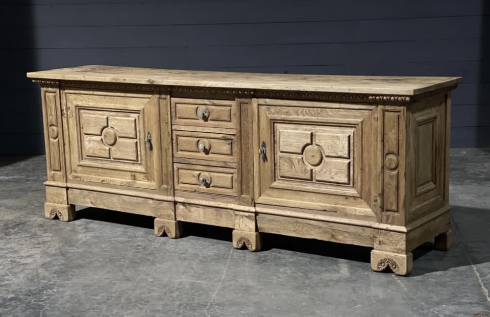 Long French Bleached Oak Sideboard 