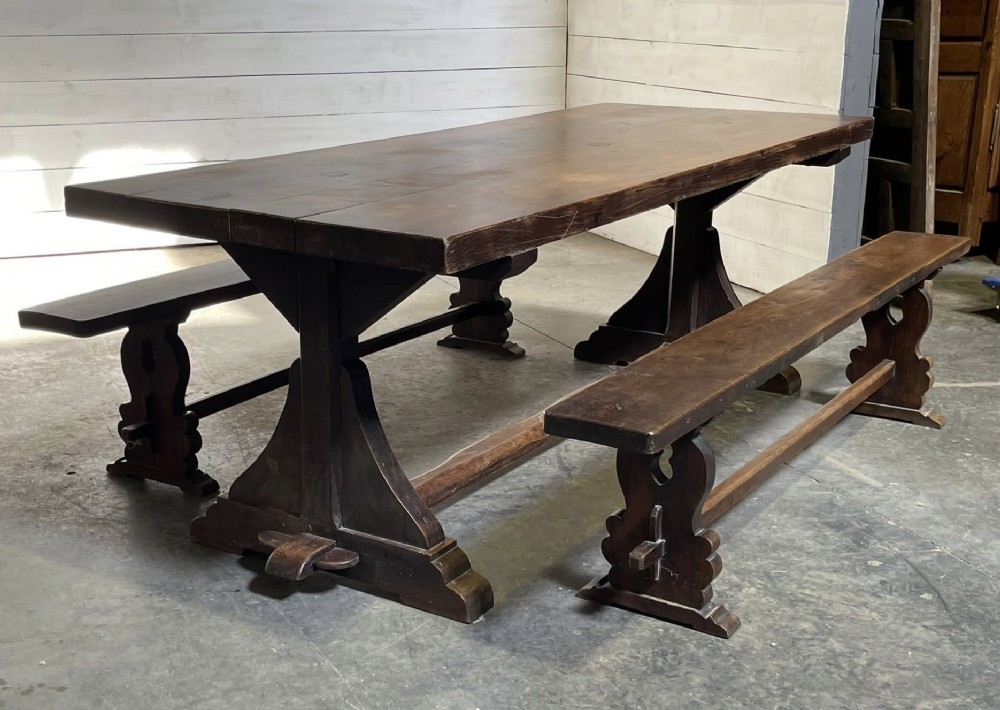 French Farmhouse Table & Benches Dining Set