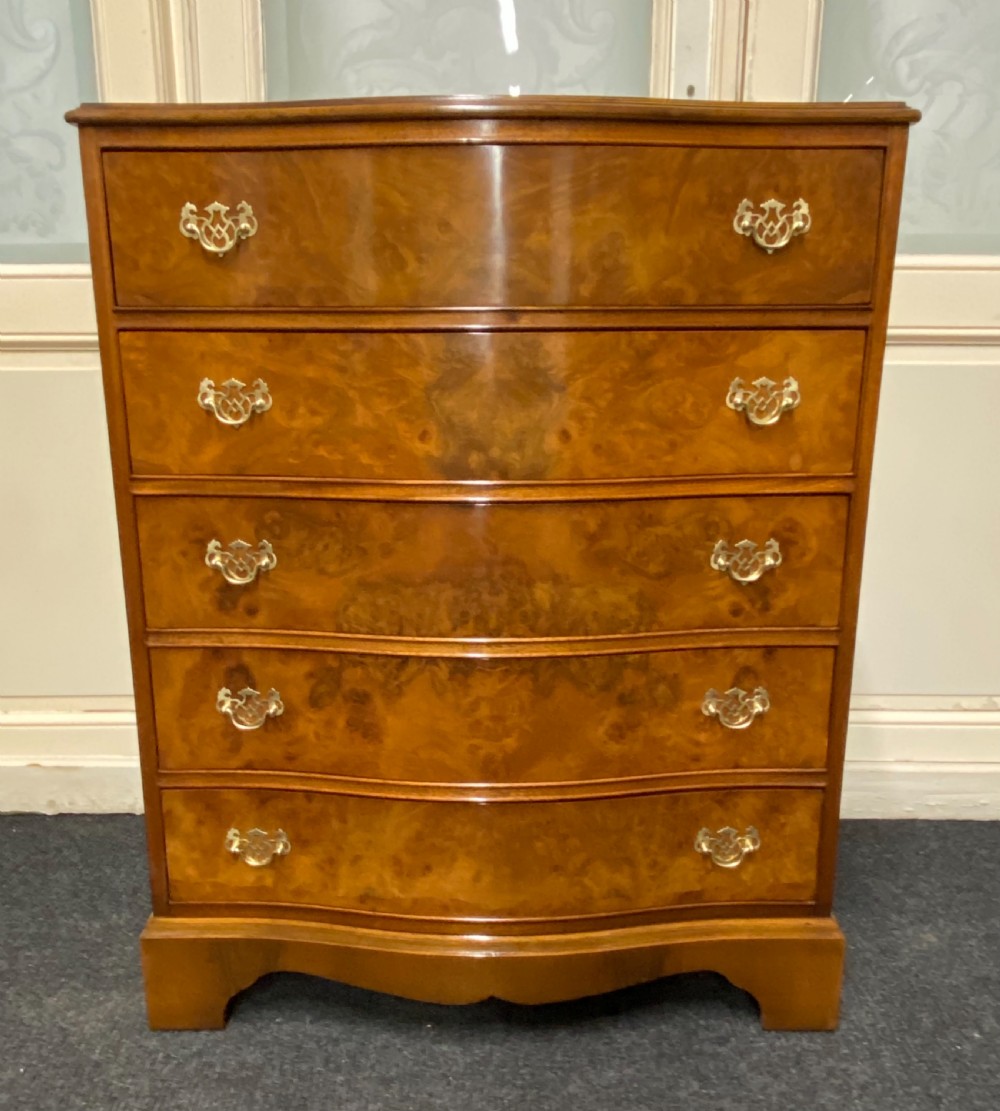 Burr Walnut Serpentine Chest of Drawers 